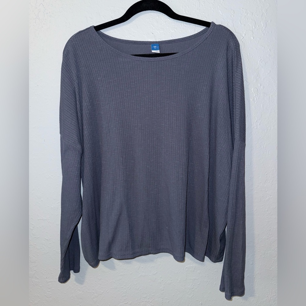 Old Navy Women's Thin Navy Blue Long-Sleeve Ribbed Long Sleeve Top